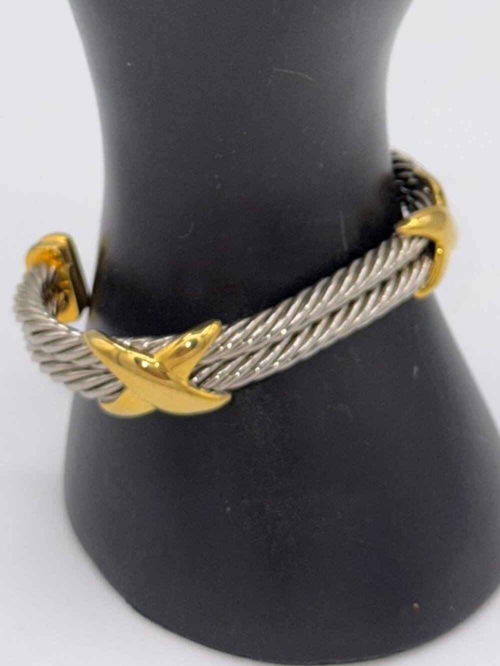 Silver & Gold Tone Cable Cuff Bracelet Twisted Wire Statement Bangle